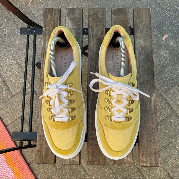 Cole Haan Grand Series Lace Up Sneaker Women's Size 9.5B Yellow Suede Canvas - Picture 7 of 15